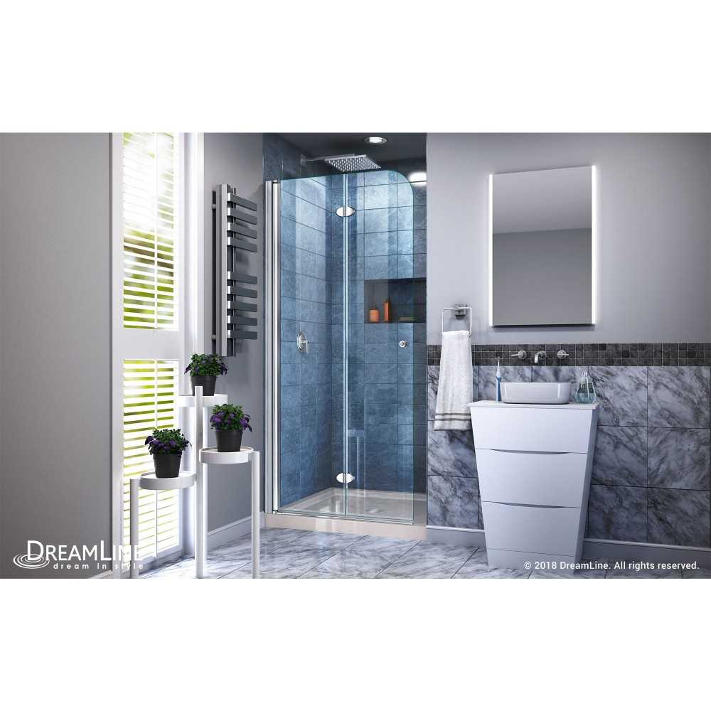 Aqua Fold 36 in. D x 36 in. W x 74 3/4 in. H Frameless Bi-Fold Shower Door in Chrome with Biscuit Acrylic Base Kit