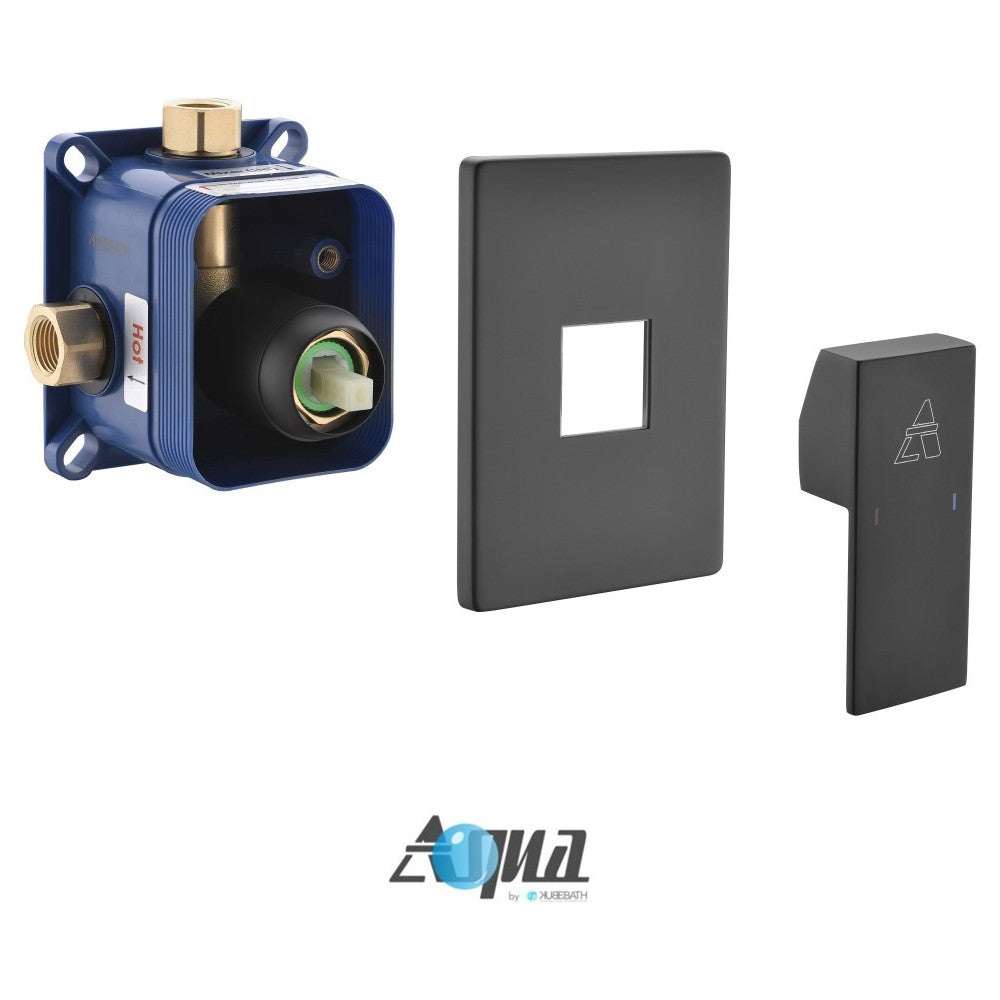 Aqua Piazza Matte Black Shower Set With 12" Ceiling Mount Square Rain Shower