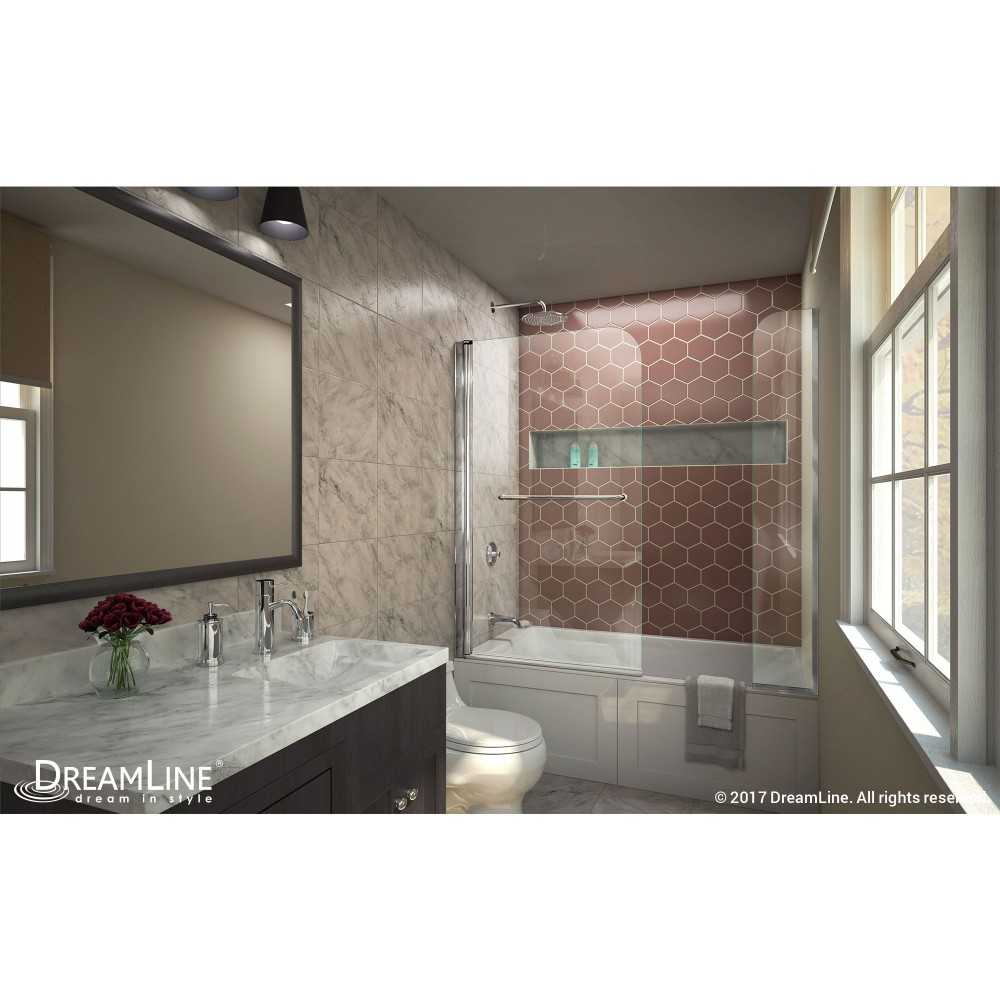 Aqua Swing 56-60 in. W x 58 in. H Frameless Tub Door with Extender Panel in Chrome