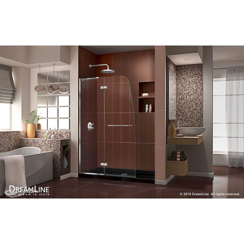 Aqua Ultra 36 in. D x 60 in. W x 74 3/4 in. H Frameless Shower Door in Chrome and Center Drain Black Base Kit