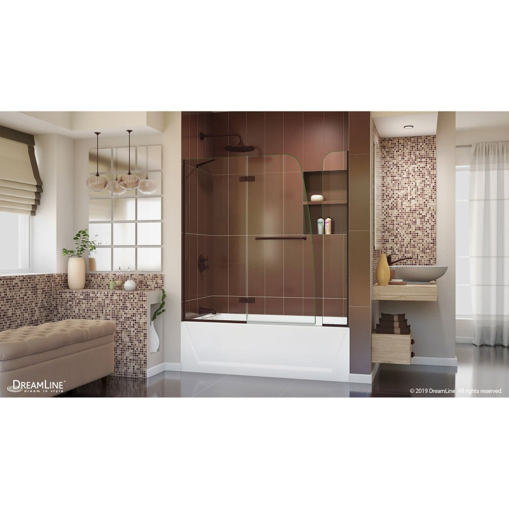 Aqua Ultra 48 in. W x 58 in. H Frameless Hinged Tub Door with 9 in. Extender Panel in Oil Rubbed Bronze