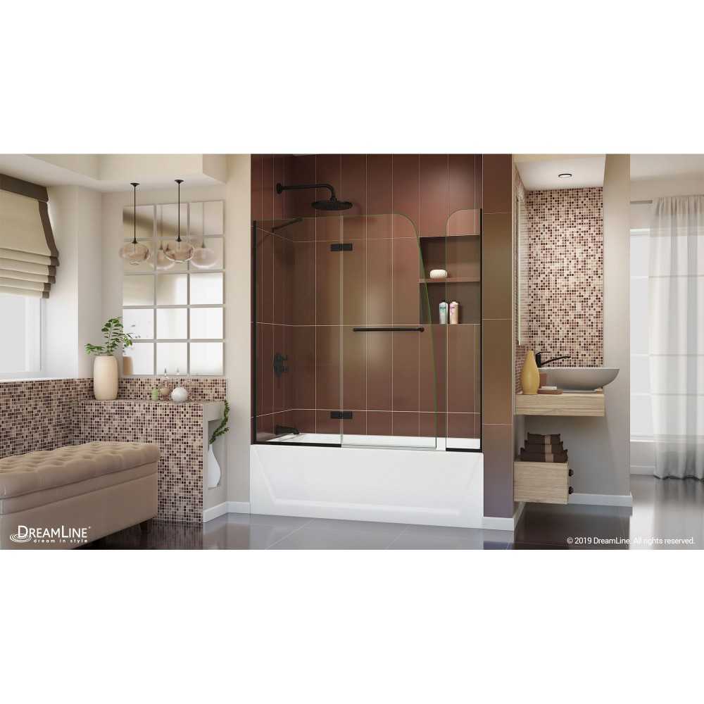 Aqua Ultra 48 in. W x 58 in. H Frameless Hinged Tub Door with 9 in. Extender Panel in Satin Black