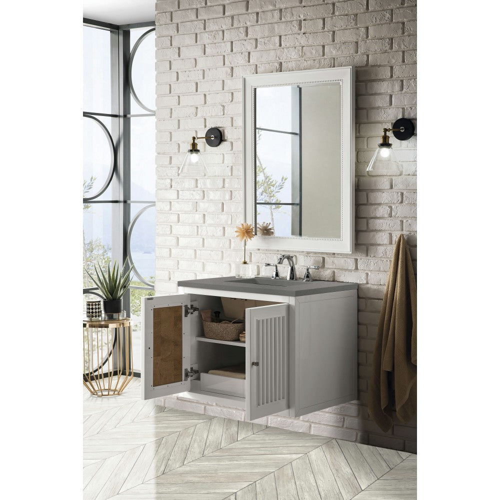 Athens 30" Single Vanity Cabinet, Glossy White, w/ 3 CM Gray Expo Quartz Top