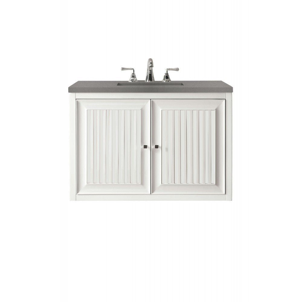 Athens 30" Single Vanity Cabinet, Glossy White, w/ 3 CM Gray Expo Quartz Top
