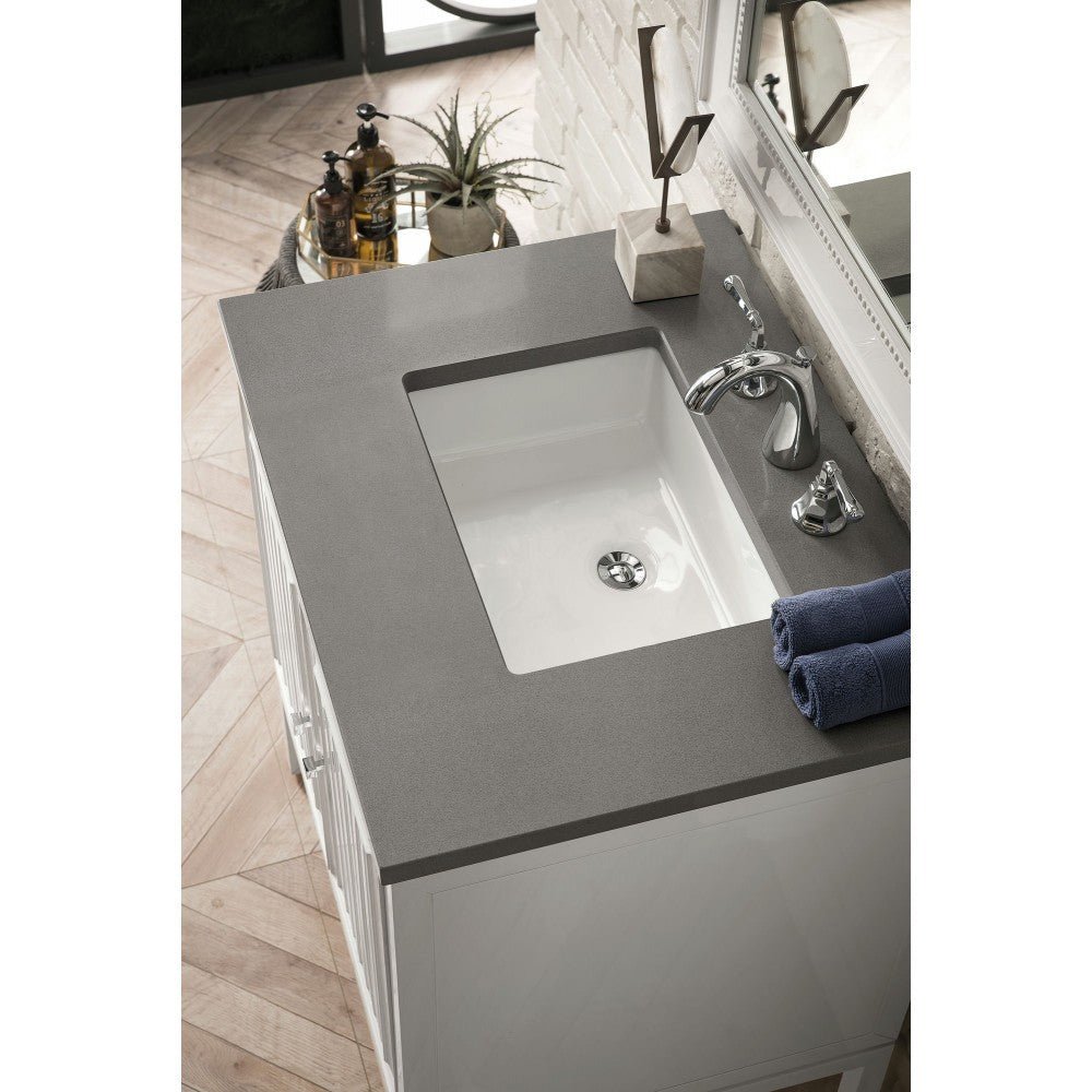 Athens 30" Single Vanity Cabinet, Glossy White, w/ 3 CM Gray Expo Quartz Top