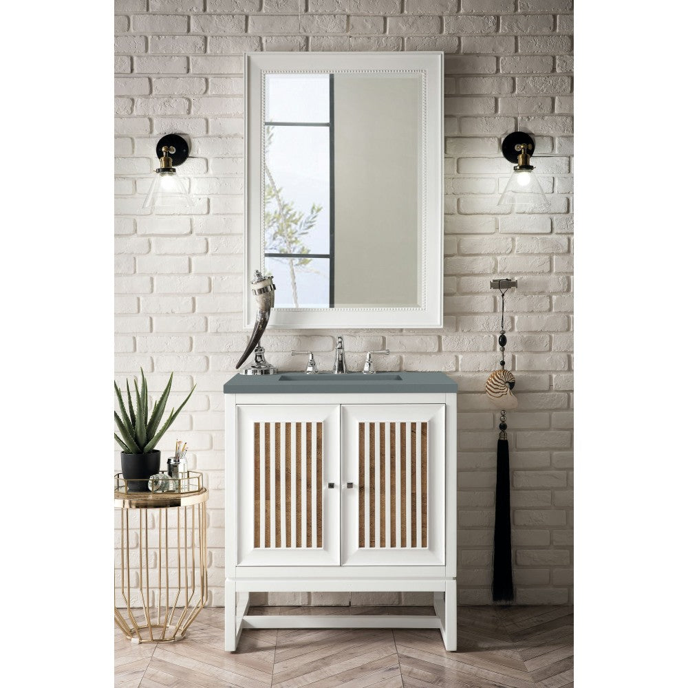 Athens 30" Single Vanity Cabinet, Glossy White, w/ 3 CM Cala Blue Top