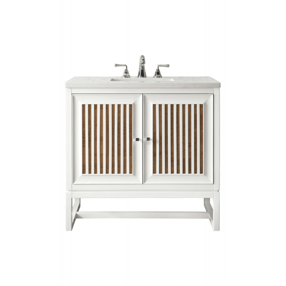 Athens 30" Single Vanity Cabinet, Glossy White, w/ 3 CM Carrara White Top