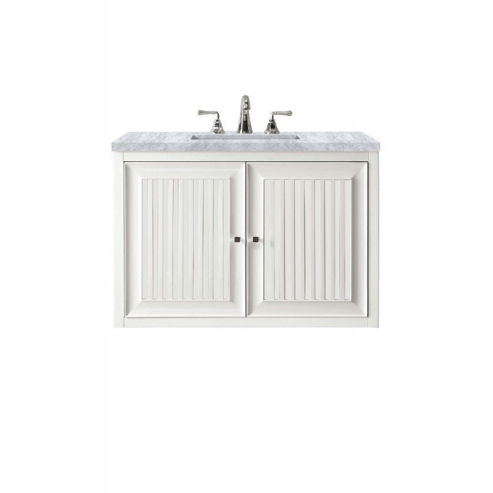 Athens 30" Single Vanity Cabinet, Glossy White, w/ 3 CM Carrara White Top