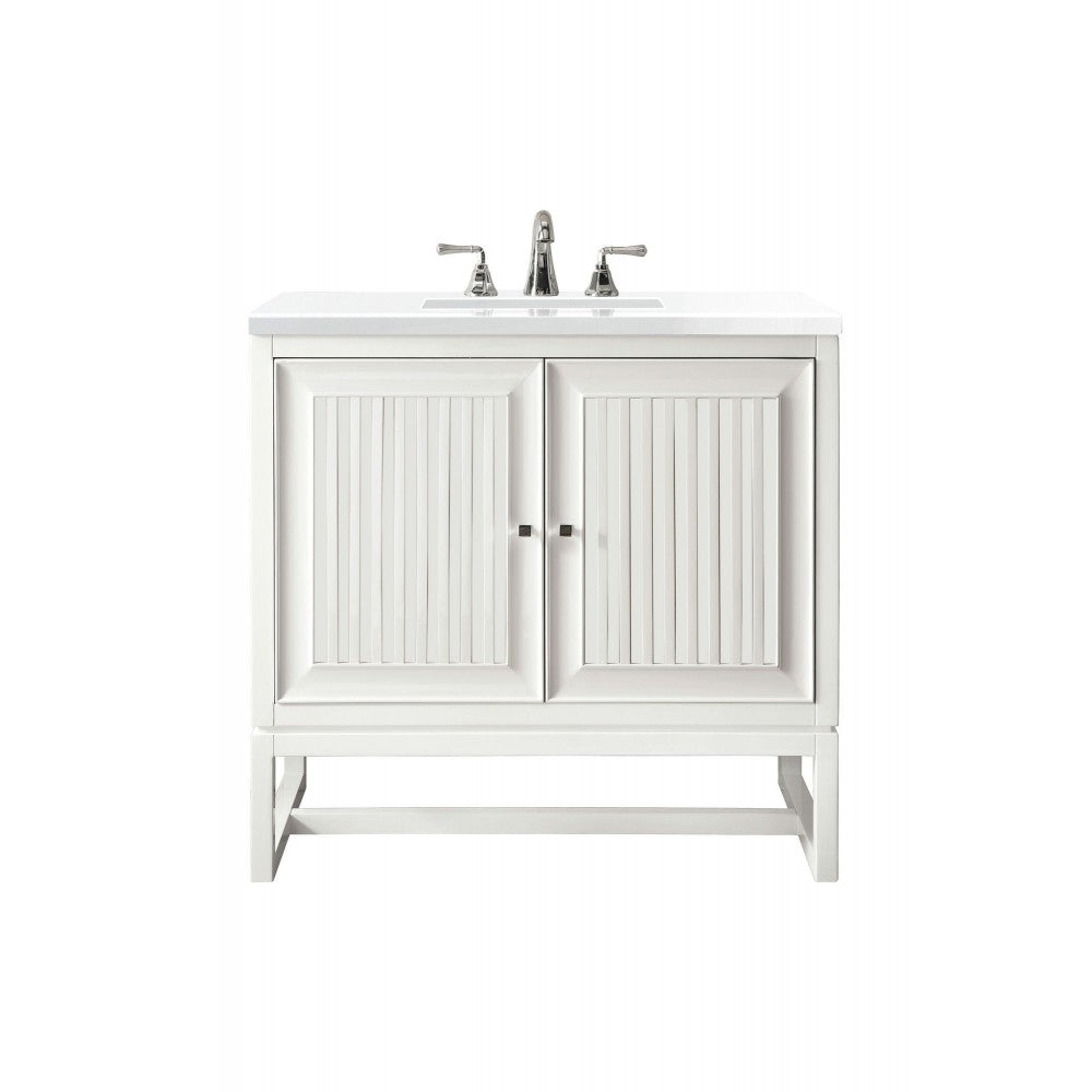 Athens 30" Single Vanity Cabinet, Glossy White, w/ 3 CM Classic White Quartz Top