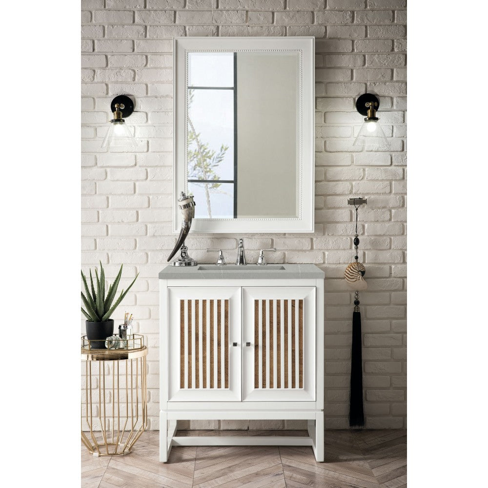 Athens 30" Single Vanity Cabinet, Glossy White, w/ 3 CM Eternal Serena Top