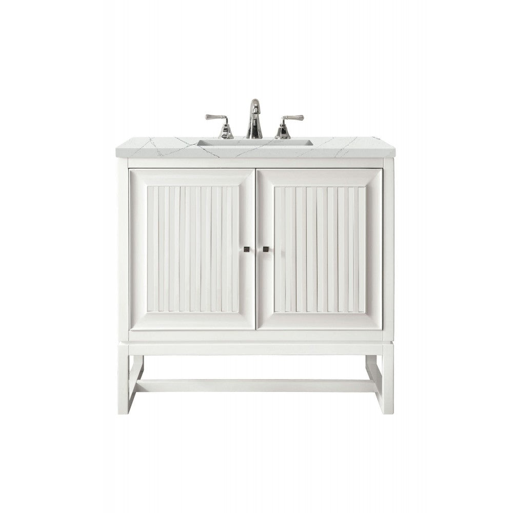 Athens 30" Single Vanity Cabinet, Glossy White, w/ 3 CM Ethereal Noctis Top