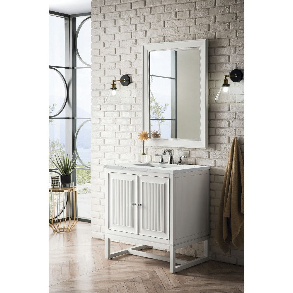 Athens 30" Single Vanity Cabinet, Glossy White, w/ 3 CM Ethereal Noctis Top
