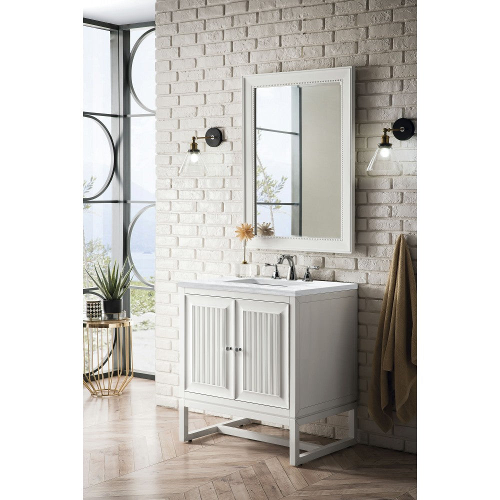Athens 30" Single Vanity, Glossy White, w/ 3 CM Arctic Fall Solid Surface Top