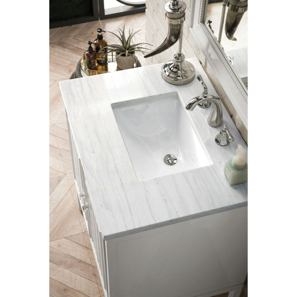 Athens 30" Single Vanity, Glossy White, w/ 3 CM Arctic Fall Solid Surface Top