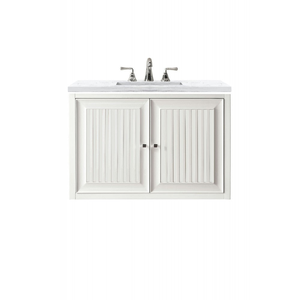 Athens 30" Single Vanity, Glossy White, w/ 3 CM Arctic Fall Solid Surface Top