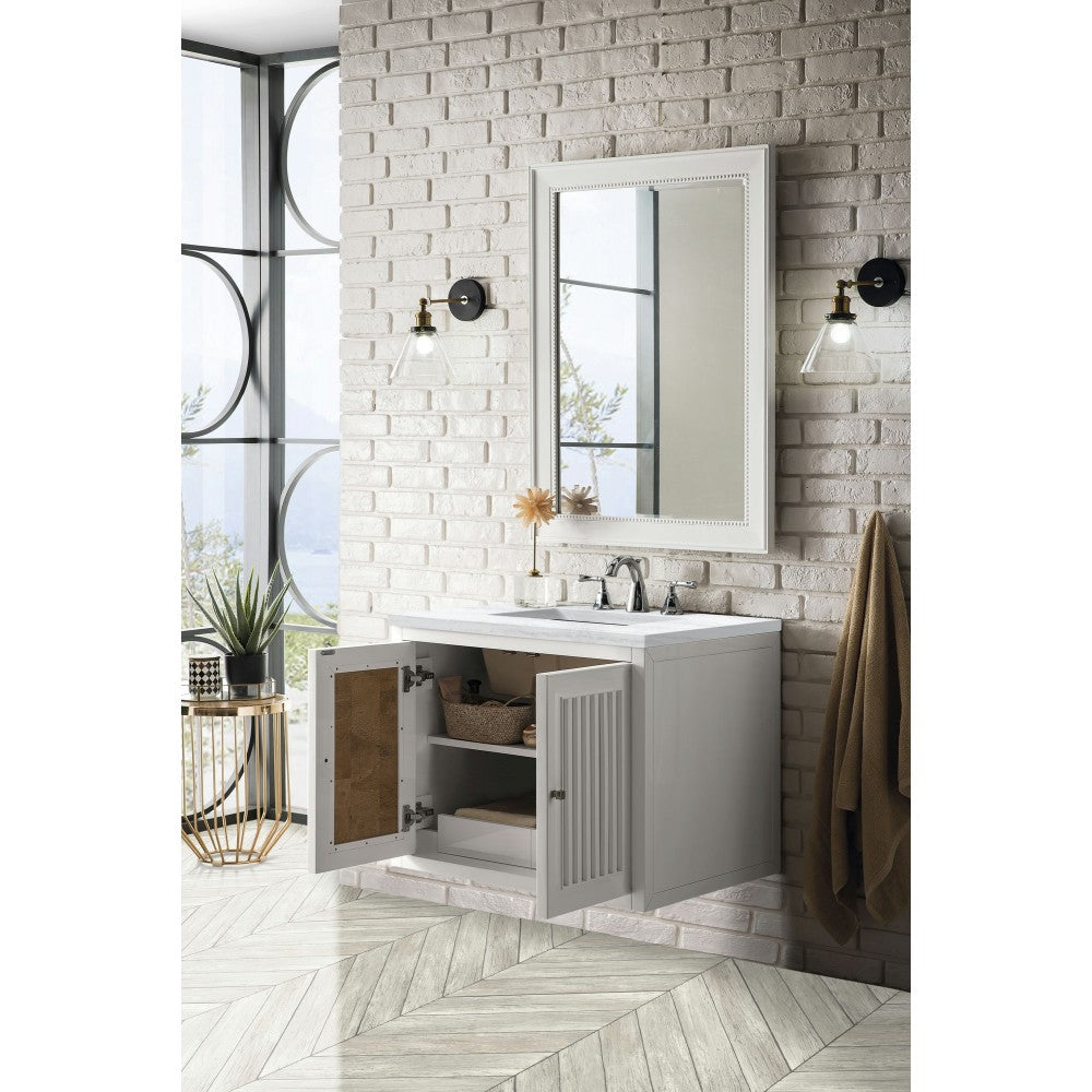 Athens 30" Single Vanity, Glossy White, w/ 3 CM Arctic Fall Solid Surface Top
