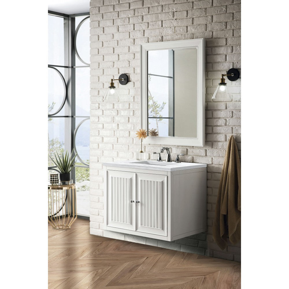 Athens 30" Single Vanity, Glossy White, w/ 3 CM Arctic Fall Solid Surface Top