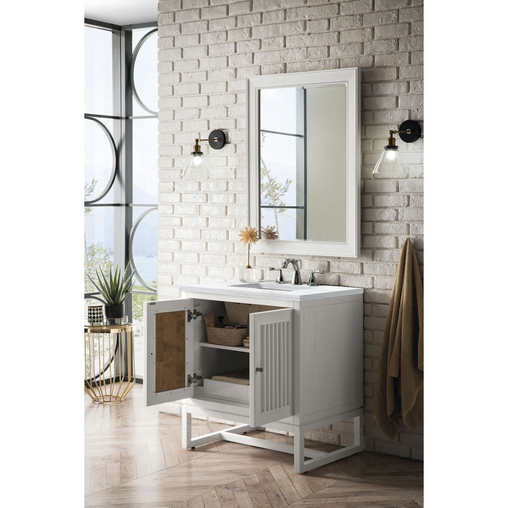 Athens 30" Single Vanity, Glossy White, w/ 3 CM Arctic Fall Solid Surface Top