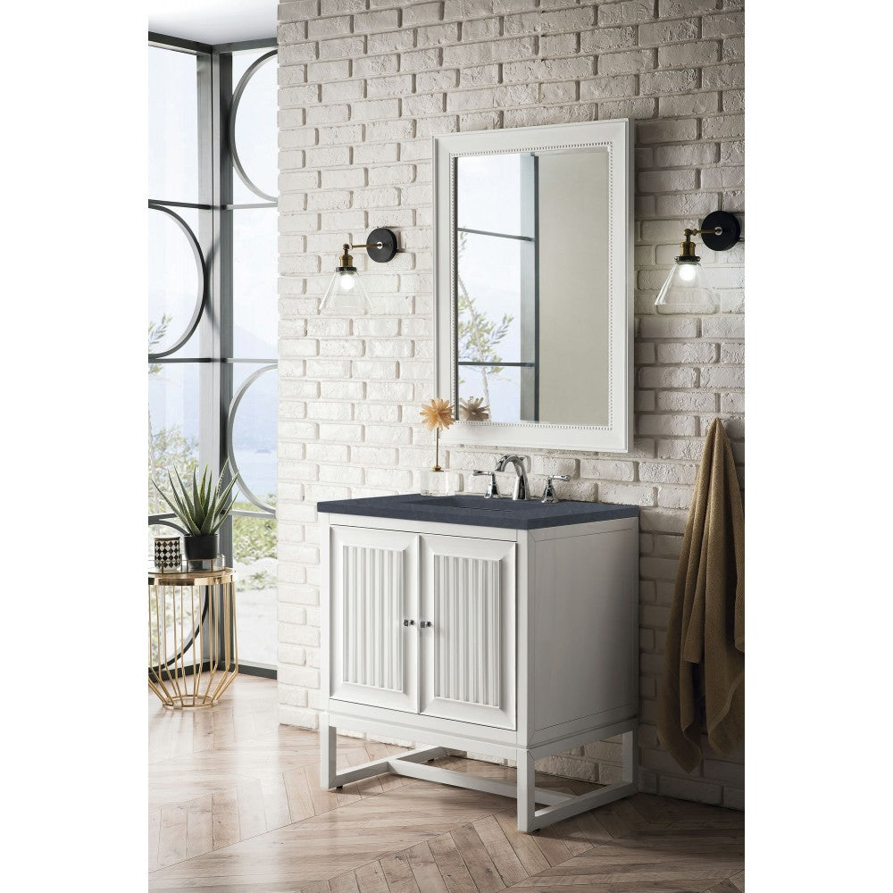 Athens 30" Single Vanity, Glossy White, w/ 3 CM Charcoal Soapstone Quartz Top