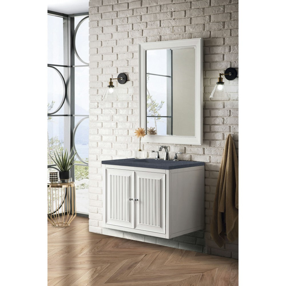 Athens 30" Single Vanity, Glossy White, w/ 3 CM Charcoal Soapstone Quartz Top
