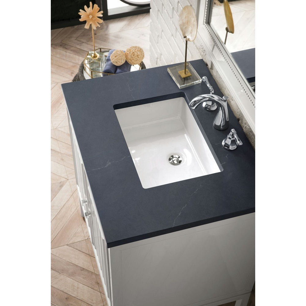Athens 30" Single Vanity, Glossy White, w/ 3 CM Charcoal Soapstone Quartz Top