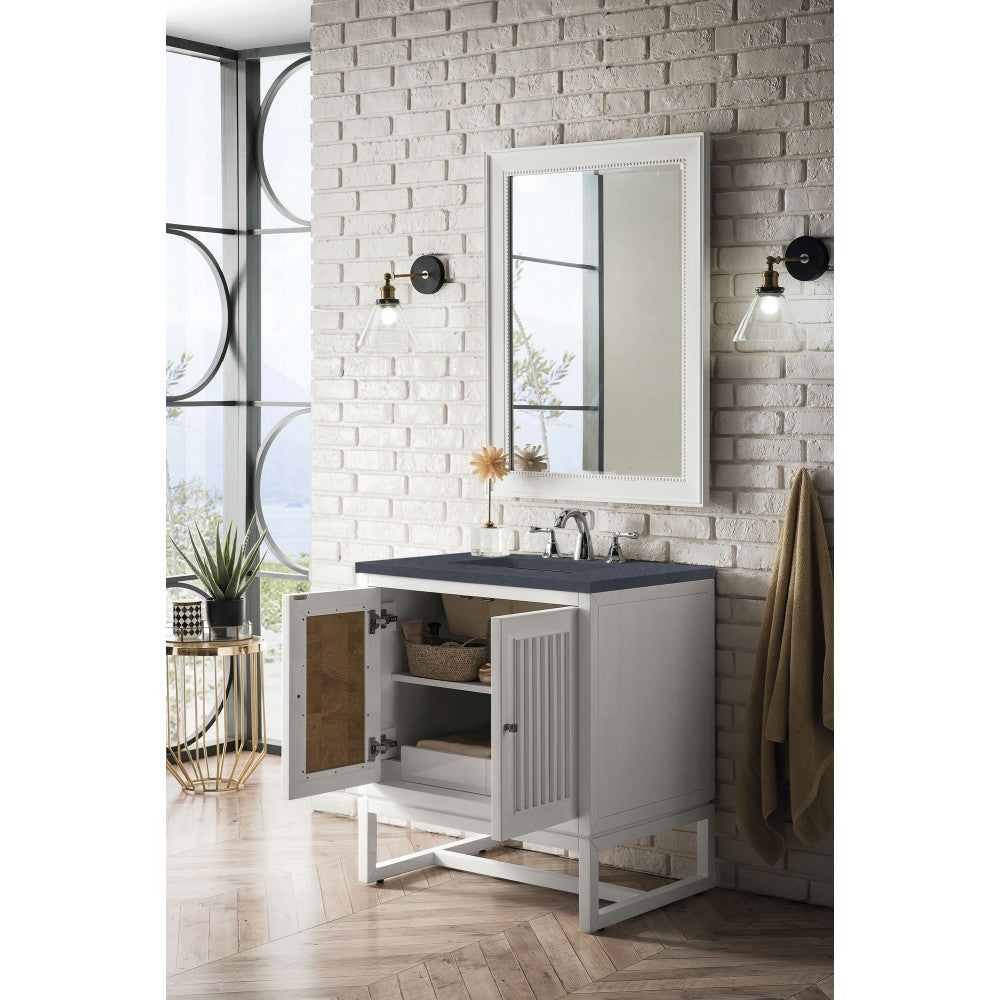 Athens 30" Single Vanity, Glossy White, w/ 3 CM Charcoal Soapstone Quartz Top