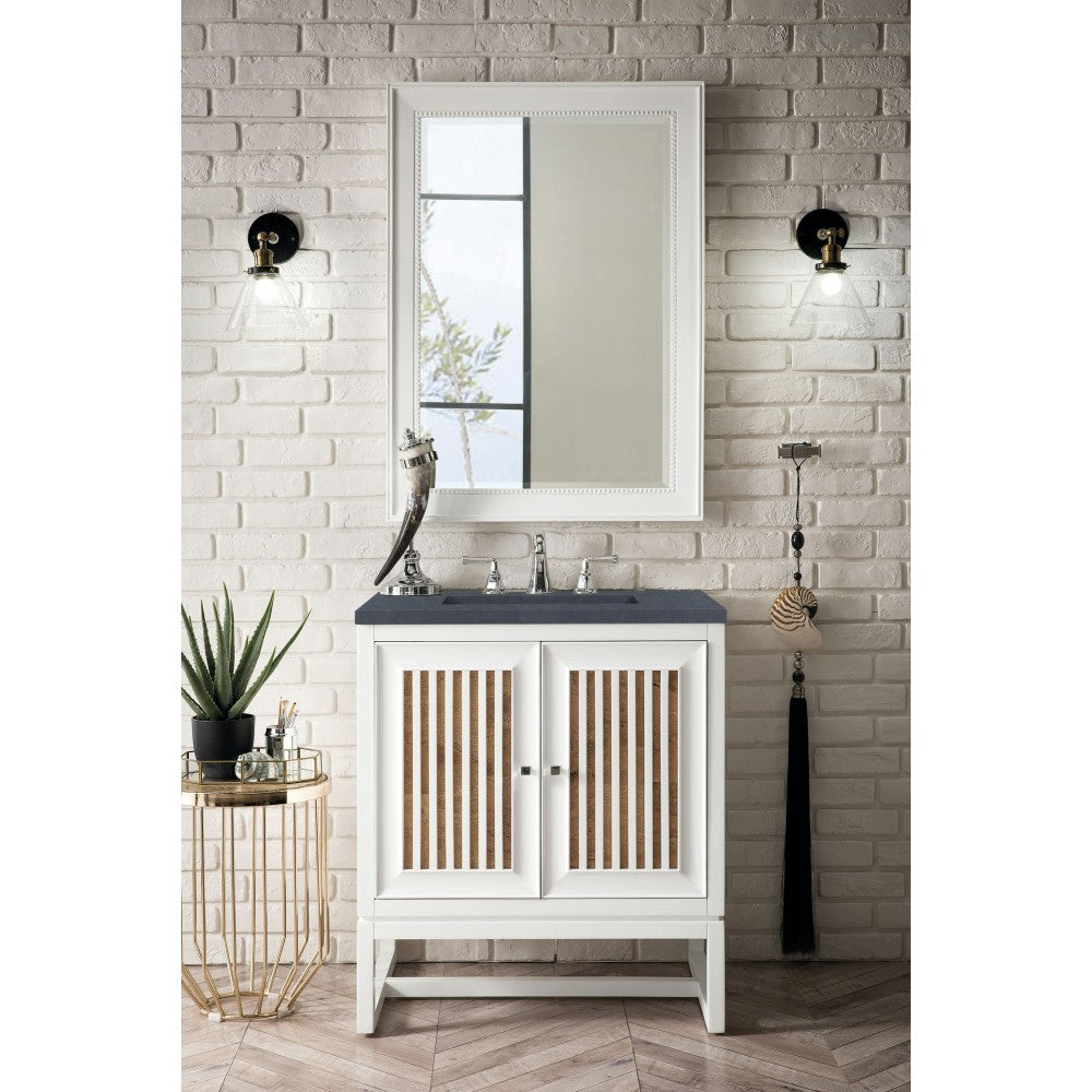 Athens 30" Single Vanity, Glossy White, w/ 3 CM Charcoal Soapstone Quartz Top