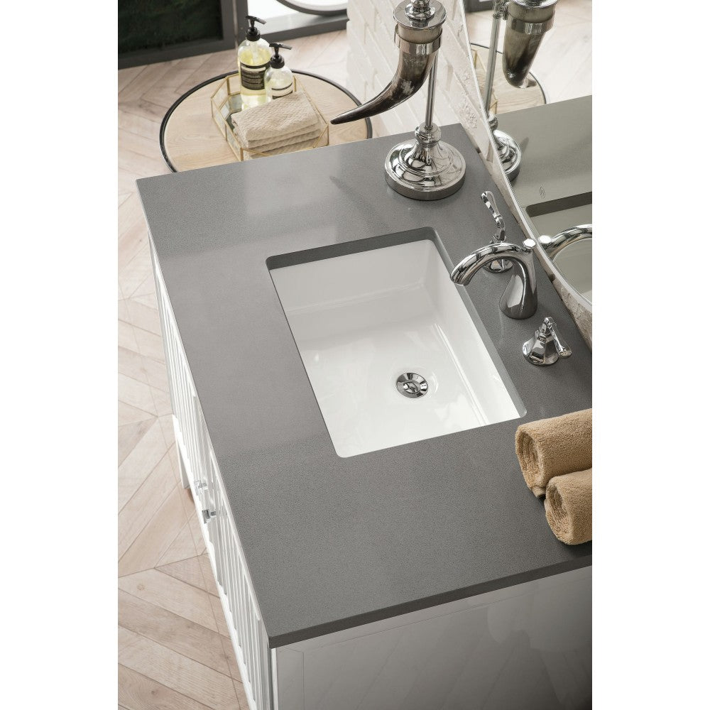 Athens 36" Single Vanity Cabinet, Glossy White, w/ 3 CM Gray Expo Quartz Top
