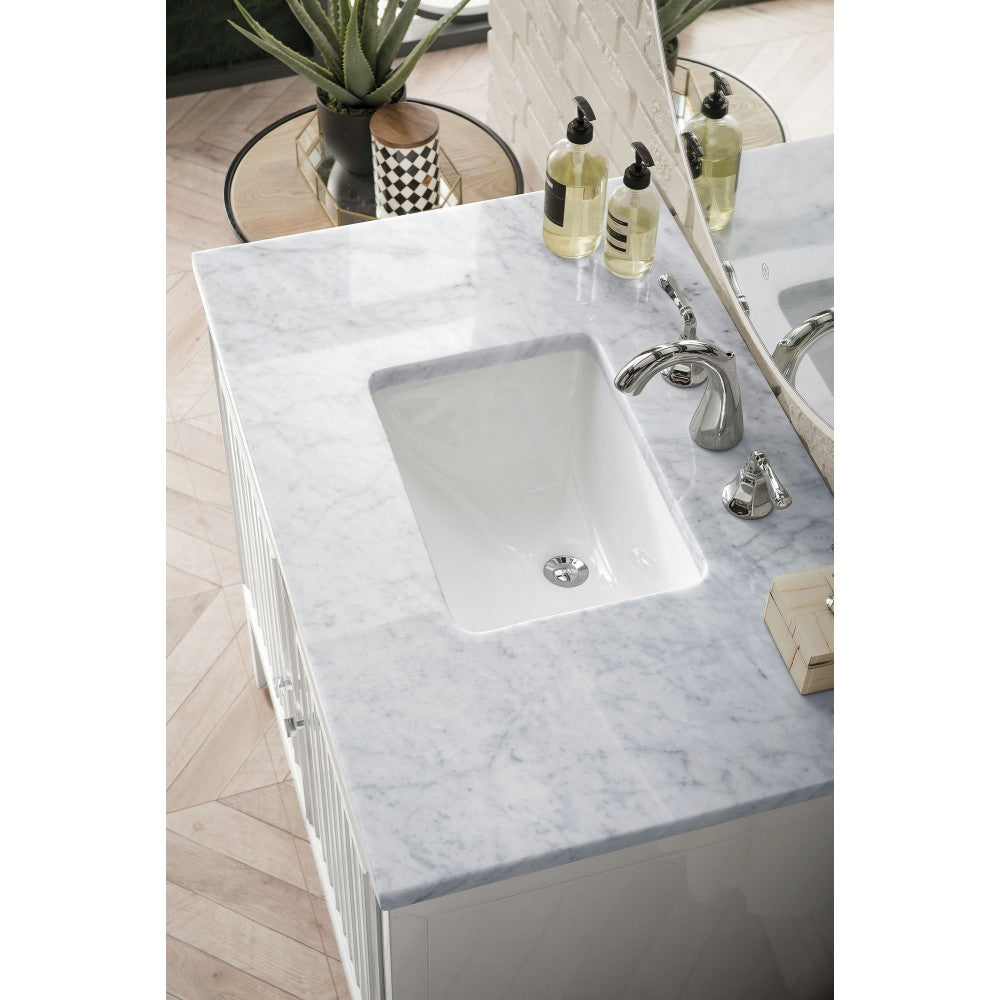 Athens 36" Single Vanity Cabinet, Glossy White, w/ 3 CM Carrara White Top