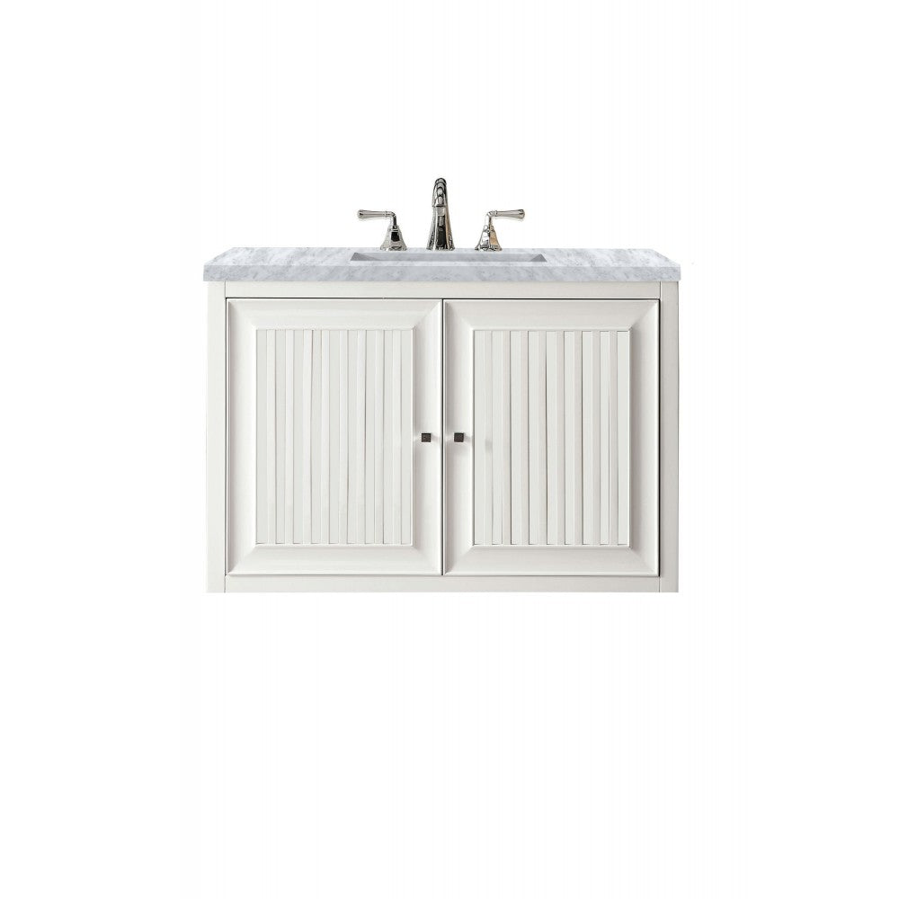 Athens 36" Single Vanity Cabinet, Glossy White, w/ 3 CM Carrara White Top
