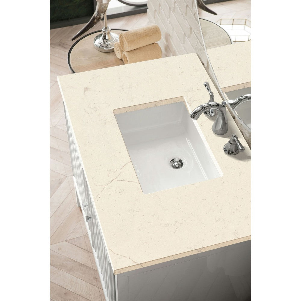 Athens 36" Single Vanity Cabinet, Glossy White, w/ 3 CM Eternal Marfil Top