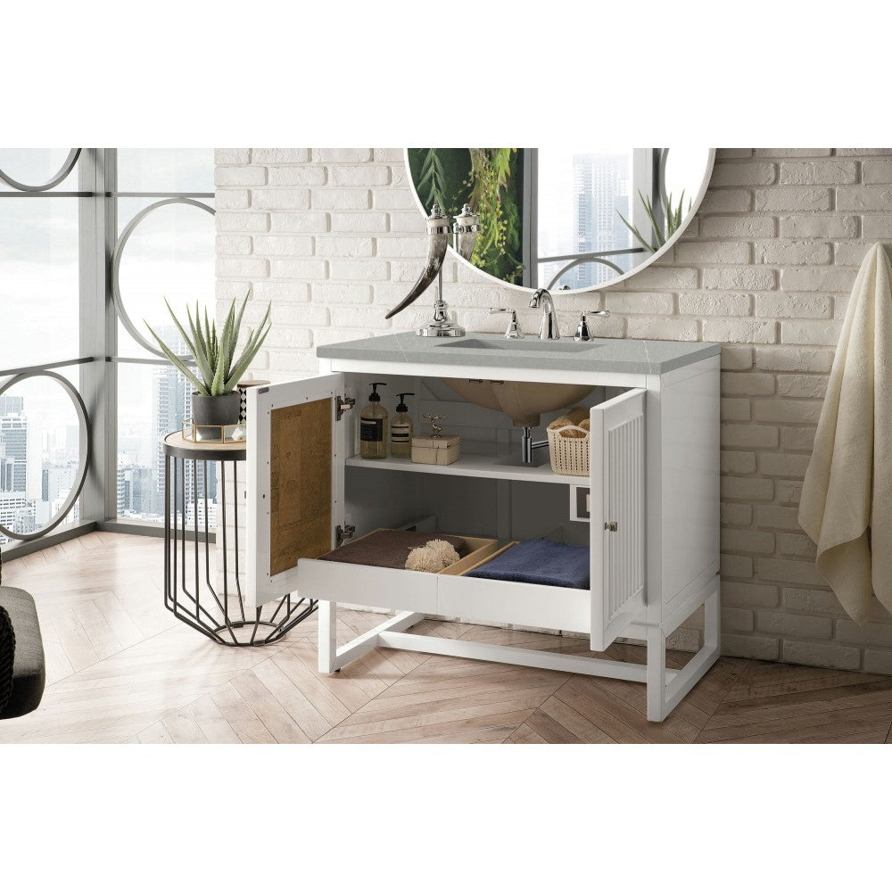 Athens 36" Single Vanity Cabinet, Glossy White, w/ 3 CM Eternal Serena Top