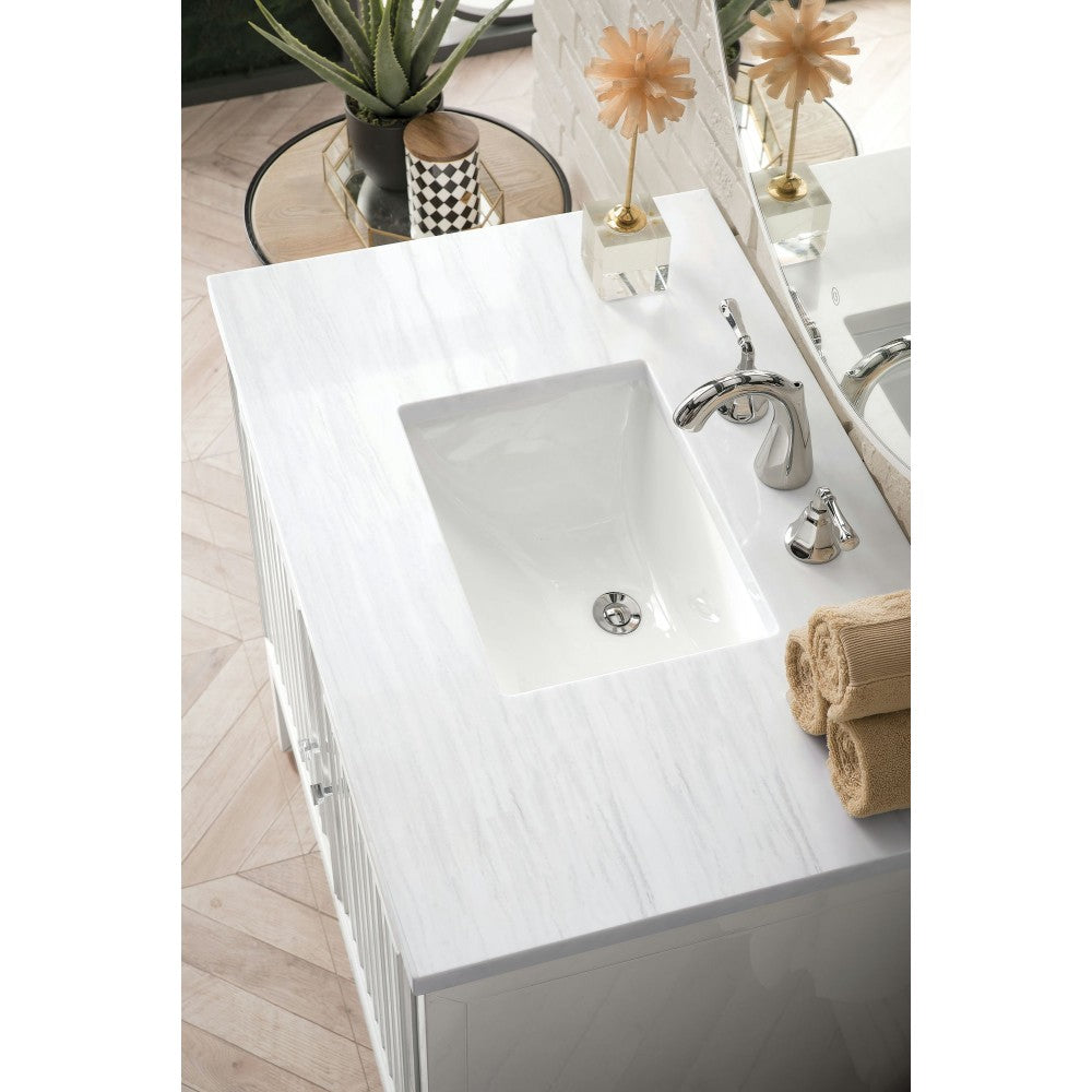 Athens 36" Single Vanity, Glossy White, w/ 3 CM Arctic Fall Solid Surface Top