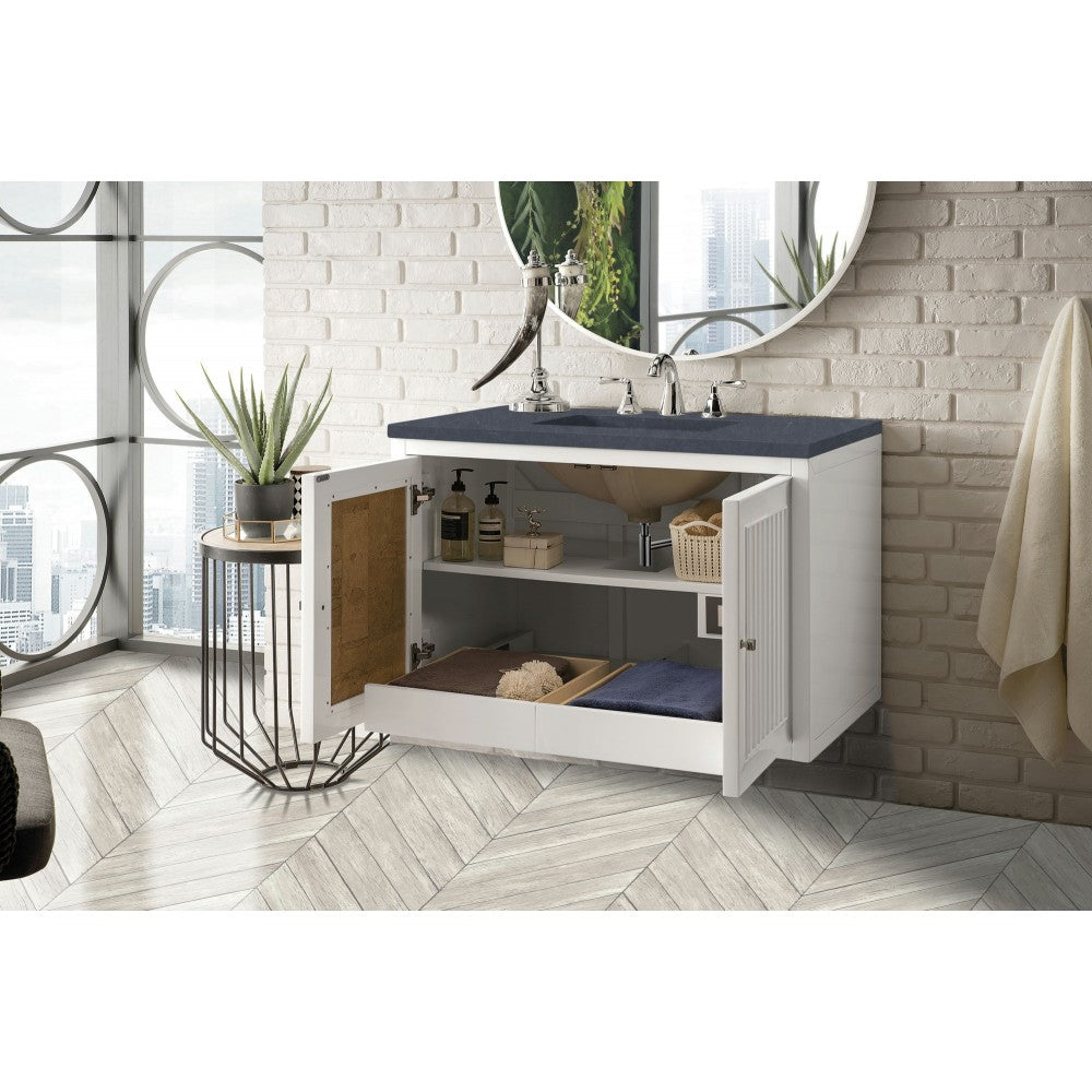 Athens 36" Single Vanity, Glossy White, w/ 3 CM Charcoal Soapstone Quartz Top