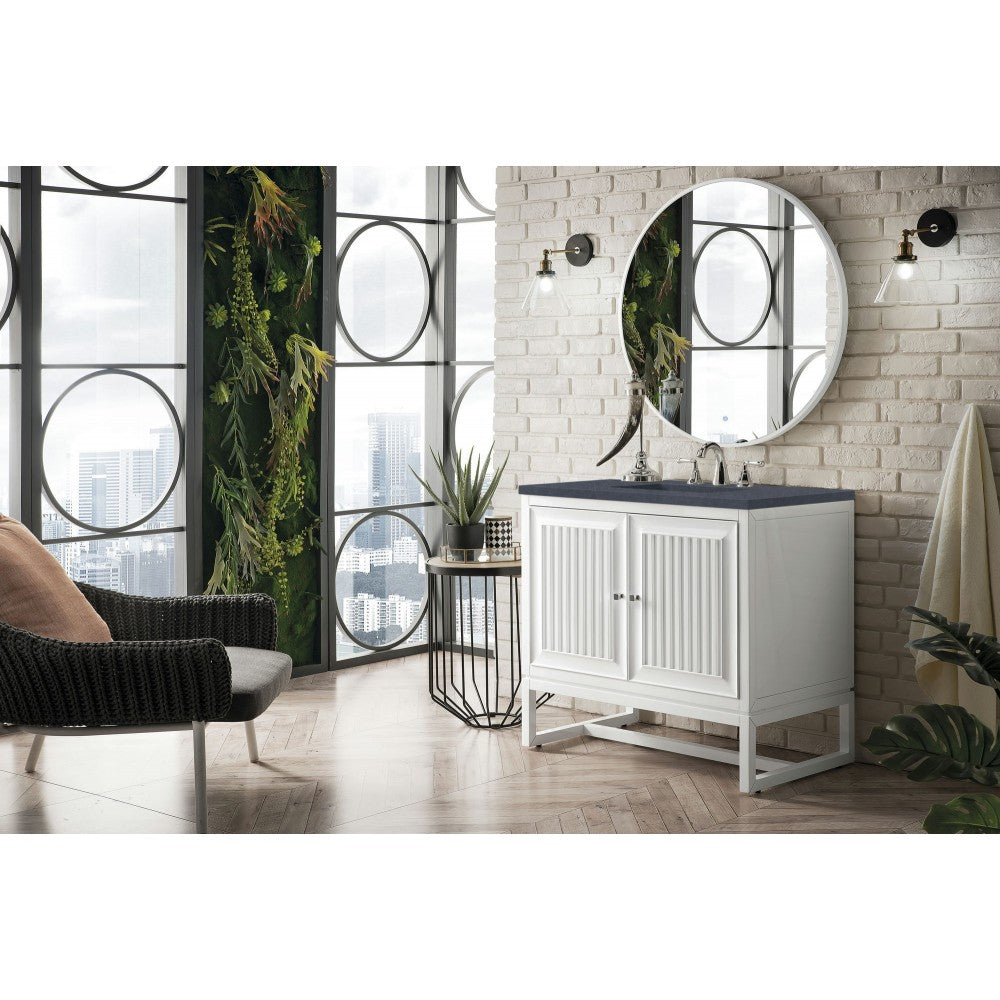 Athens 36" Single Vanity, Glossy White, w/ 3 CM Charcoal Soapstone Quartz Top
