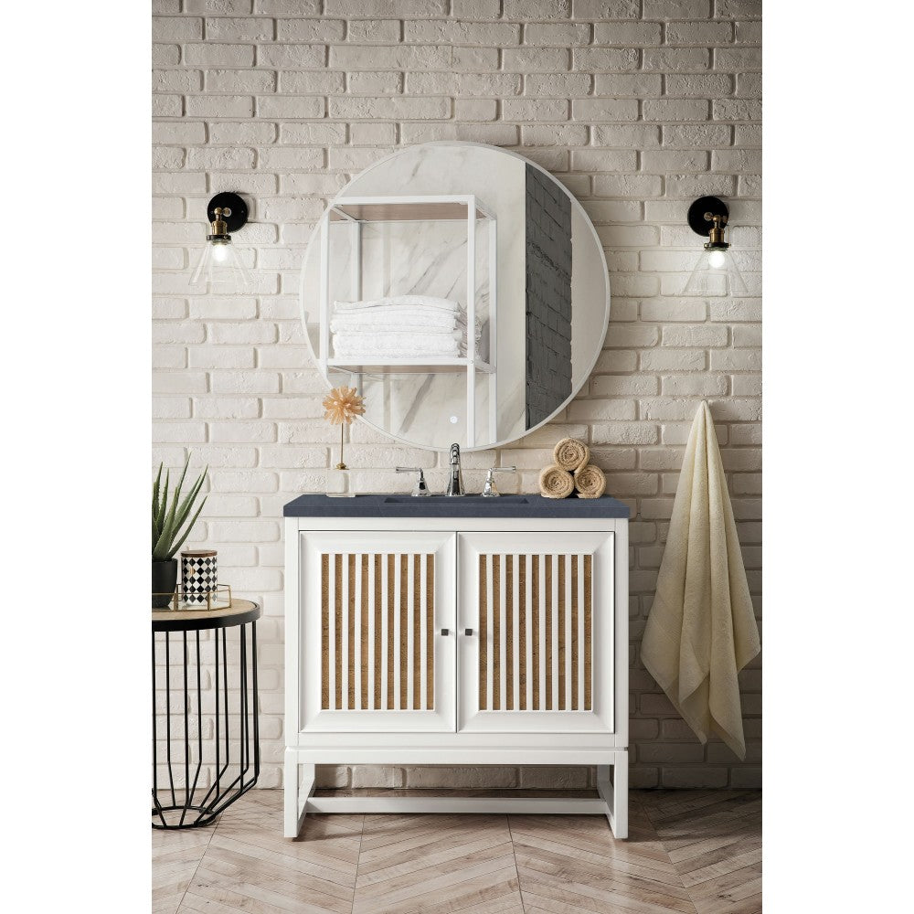 Athens 36" Single Vanity, Glossy White, w/ 3 CM Charcoal Soapstone Quartz Top