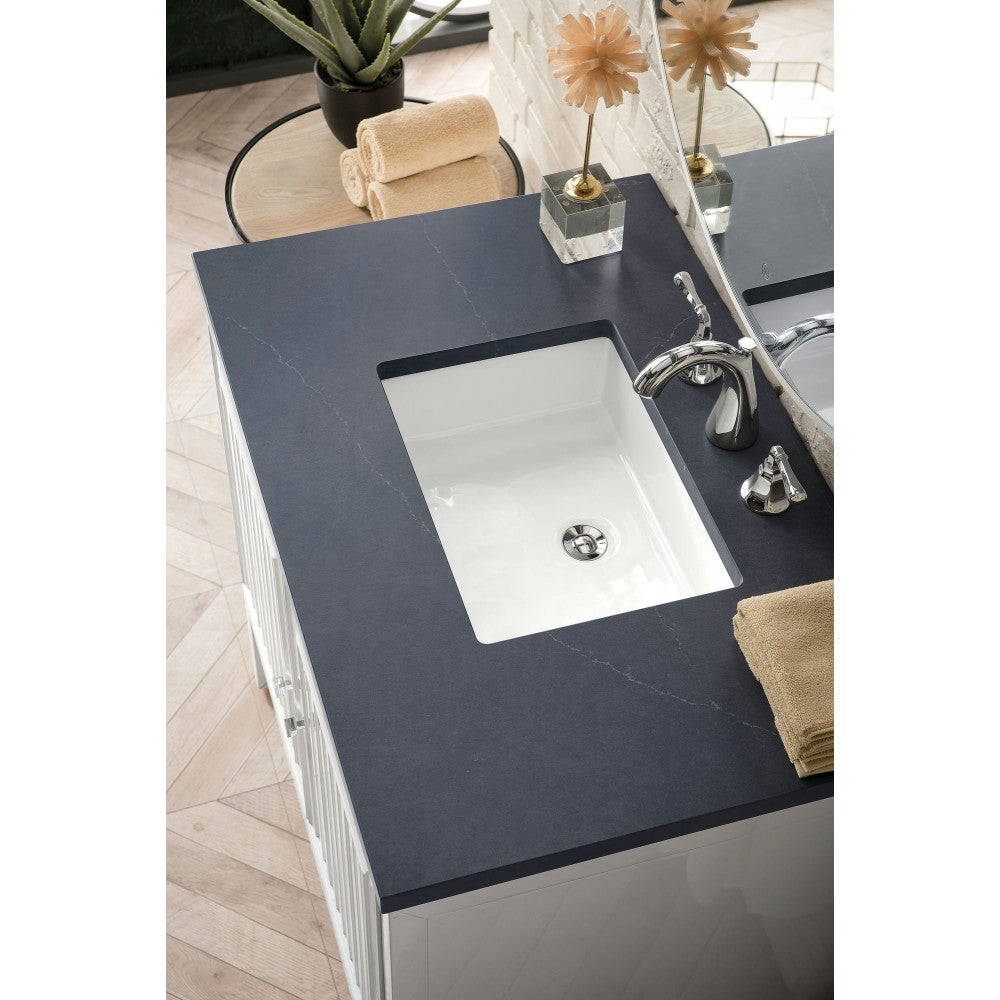 Athens 36" Single Vanity, Glossy White, w/ 3 CM Charcoal Soapstone Quartz Top