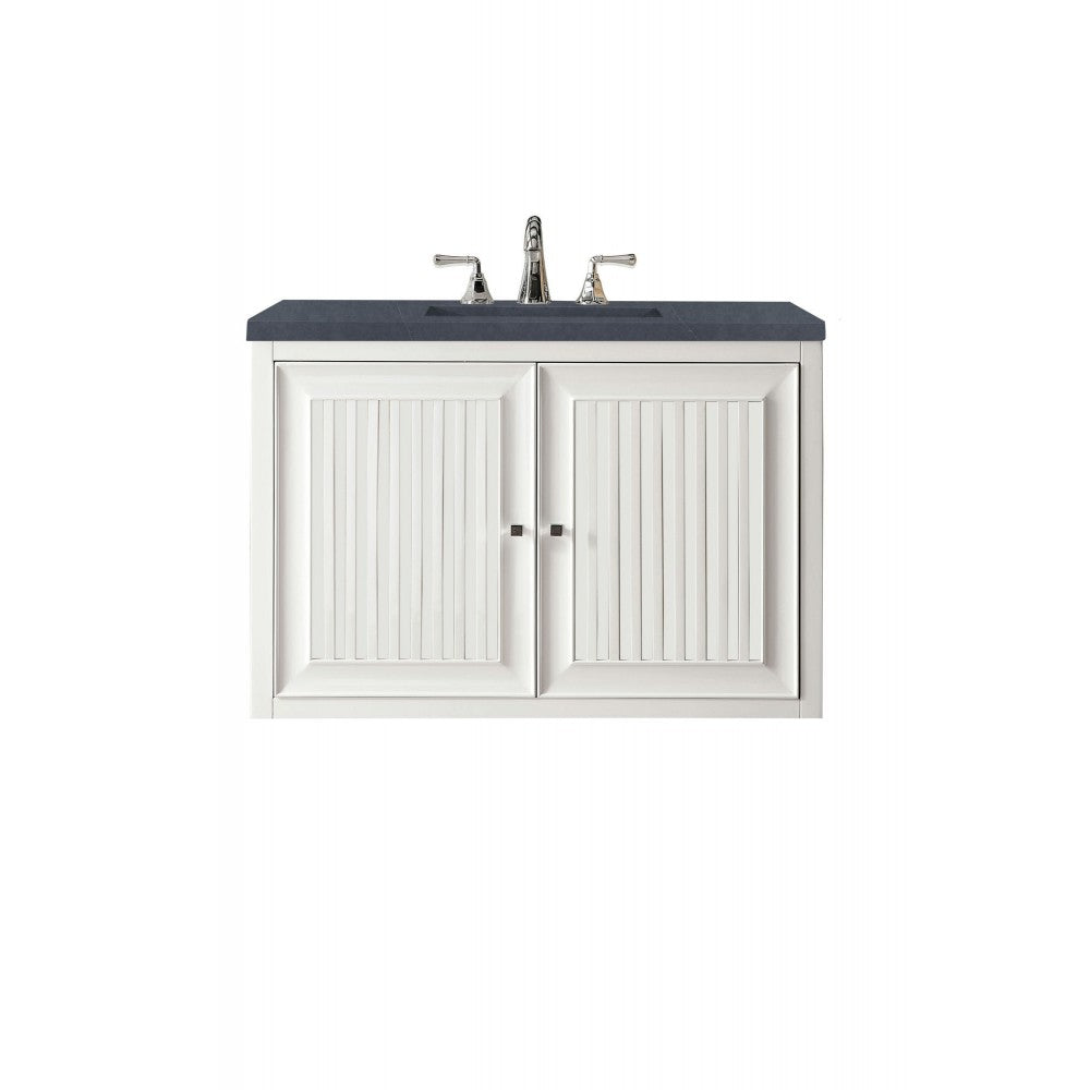 Athens 36" Single Vanity, Glossy White, w/ 3 CM Charcoal Soapstone Quartz Top