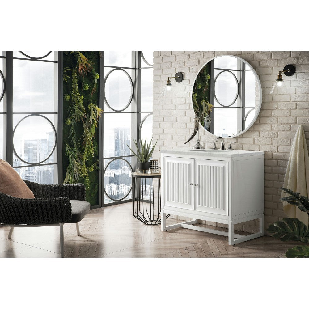 Athens 36" Single Vanity, Glossy White, w/ 3 CM Eternal Jasmine Pearl Quartz Top