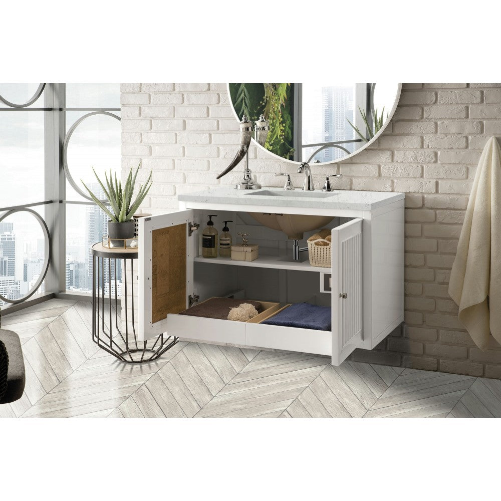 Athens 36" Single Vanity, Glossy White, w/ 3 CM Eternal Jasmine Pearl Quartz Top
