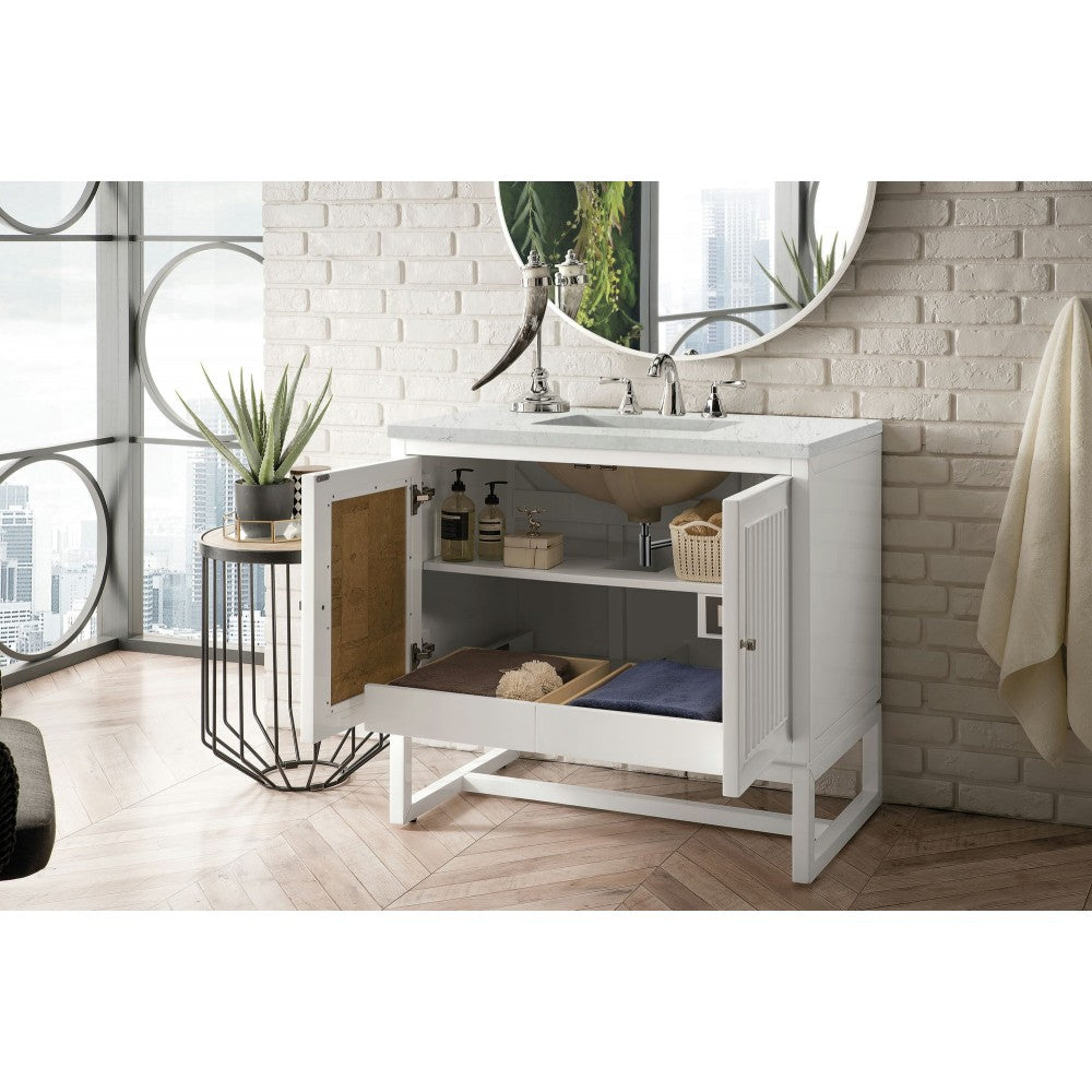Athens 36" Single Vanity, Glossy White, w/ 3 CM Eternal Jasmine Pearl Quartz Top