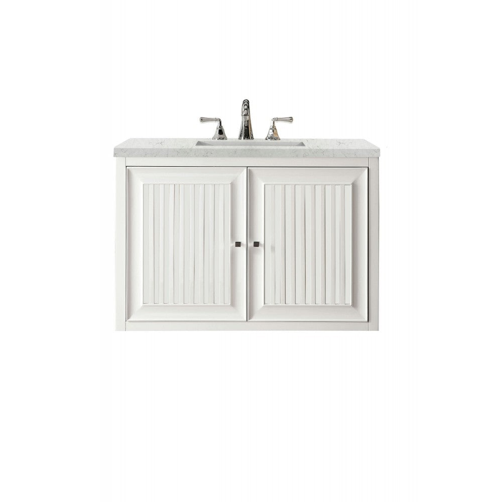 Athens 36" Single Vanity, Glossy White, w/ 3 CM Eternal Jasmine Pearl Quartz Top