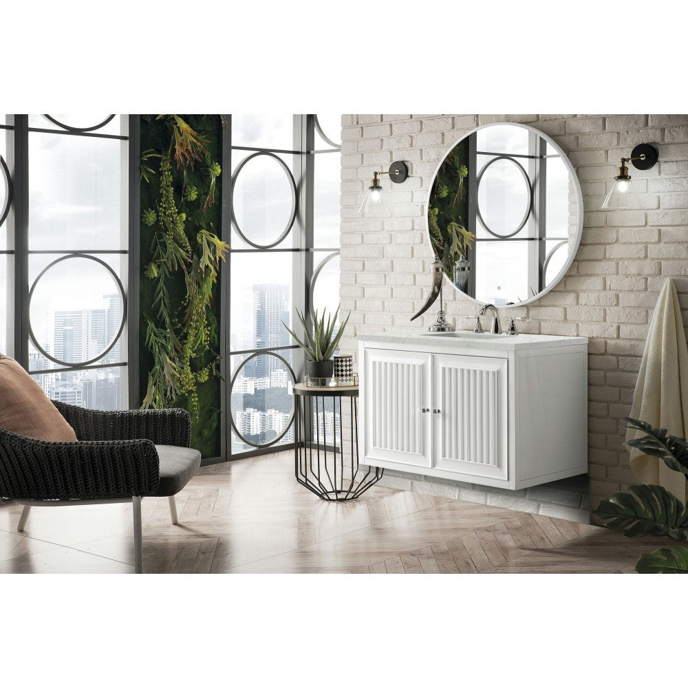 Athens 36" Single Vanity, Glossy White, w/ 3 CM Eternal Jasmine Pearl Quartz Top
