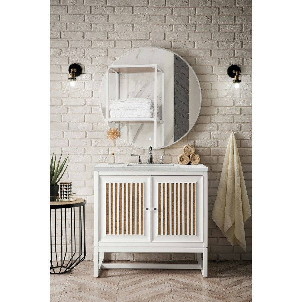Athens 36" Single Vanity, Glossy White, w/ 3 CM Eternal Jasmine Pearl Quartz Top