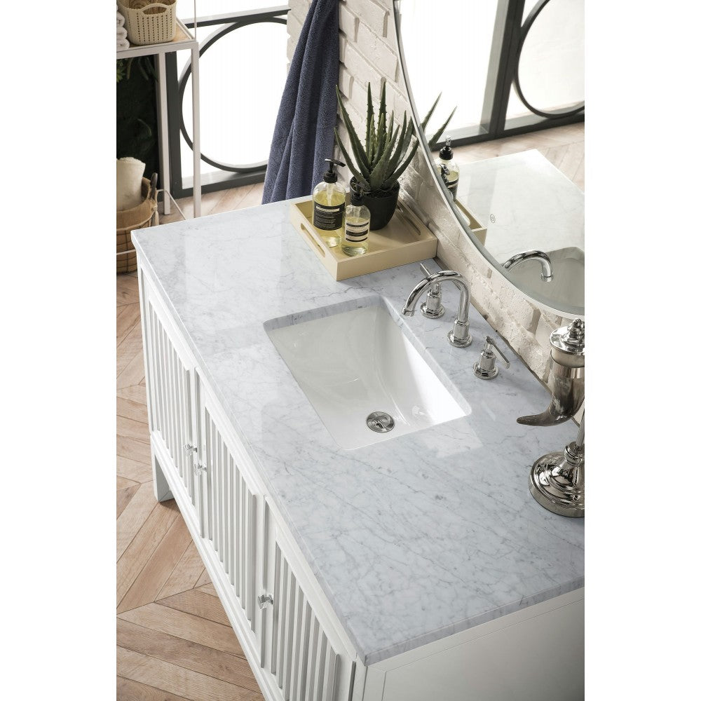 Athens 48" Single Vanity Cabinet, Glossy White, w/ 3 CM Carrara White Top