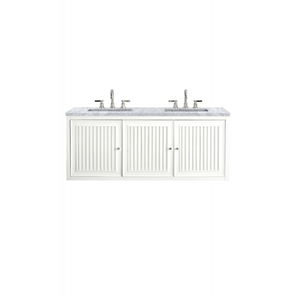 Athens 60" Double Vanity Cabinet, Glossy White, w/ 3 CM Carrara White Top