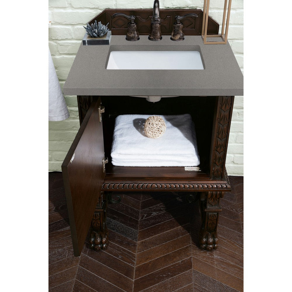 Balmoral 26" Single Vanity Cabinet, Antique Walnut, w/ 3 CM Gray Expo Quartz Top