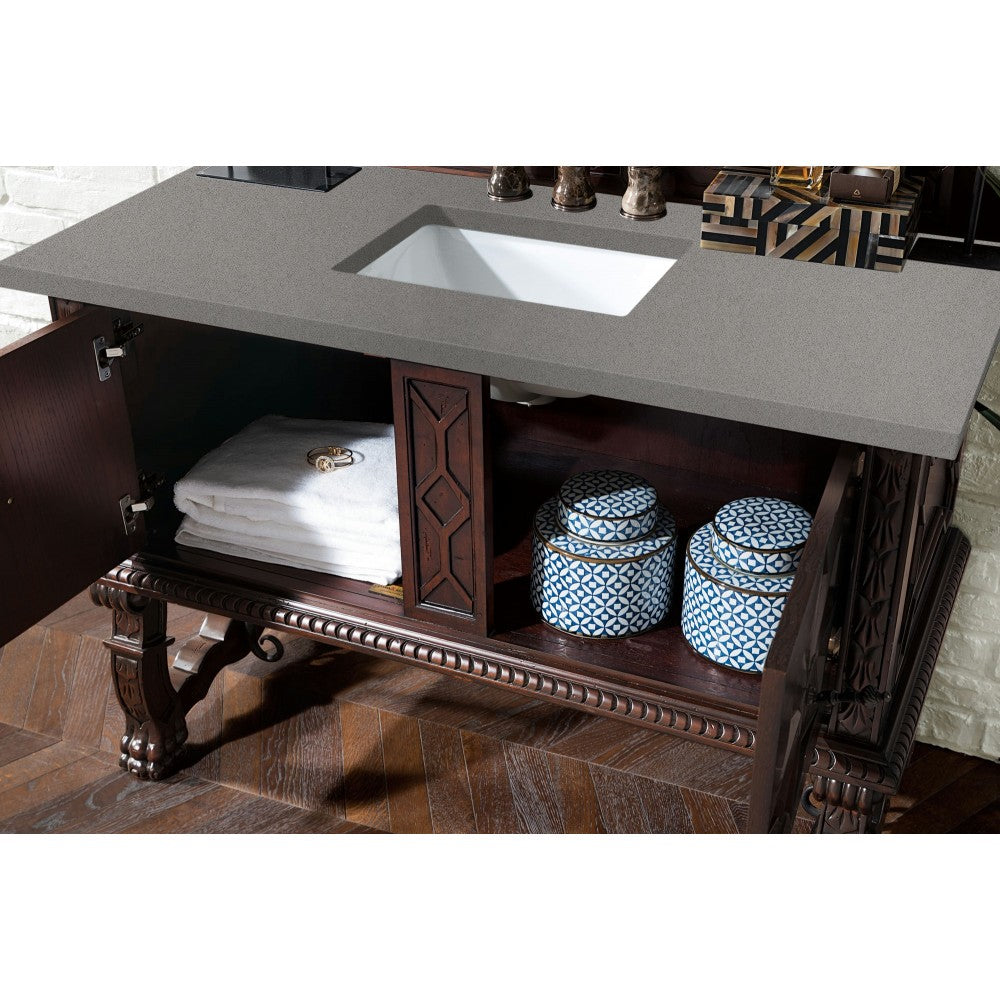 Balmoral 48" Single Vanity Cabinet, Antique Walnut, w/ 3 CM Gray Expo Quartz Top