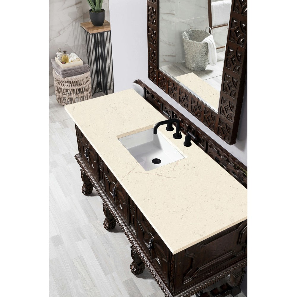 Balmoral 60" Single Vanity, Antique Walnut, w/ 3 CM Eternal Marfil Quartz Top