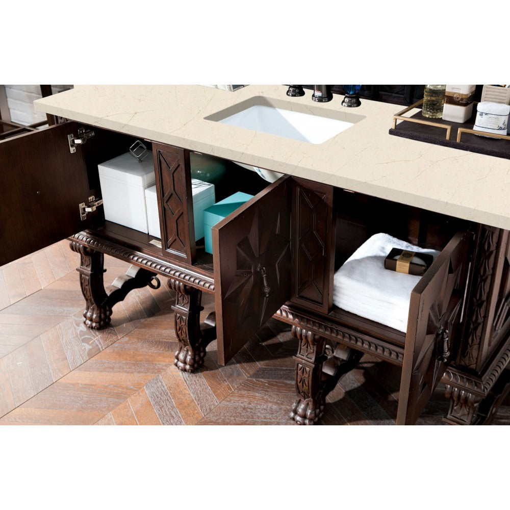 Balmoral 60" Single Vanity, Antique Walnut, w/ 3 CM Eternal Marfil Quartz Top